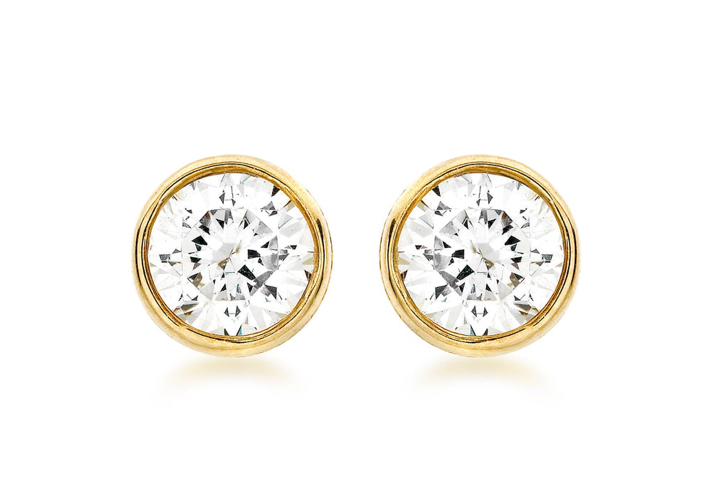 9ct Yellow Gold Zirconia  and Pave Set 6mm Stud Earrings