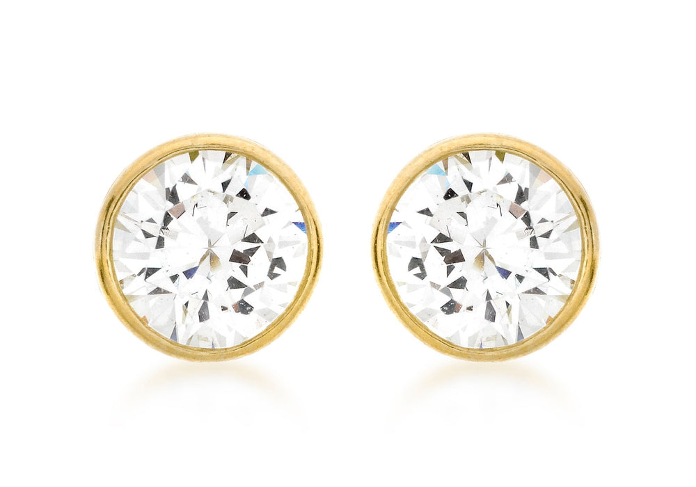 9ct Yellow Gold 7mm Zirconia  and Pave Set Stud Earrings