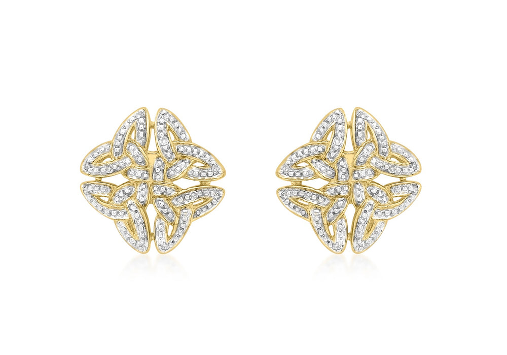 9ct Yellow Gold 0.10ct Diamond Celtic Cross Stud Earrings