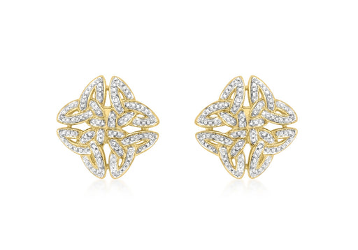 9ct Yellow Gold 0.10ct Diamond Celtic Cross Stud Earrings