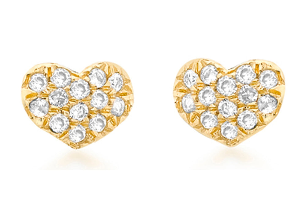 9ct Yellow Gold 0.10ct Diamond Pave Set 6mm x 4mm Heart Stud Earrings