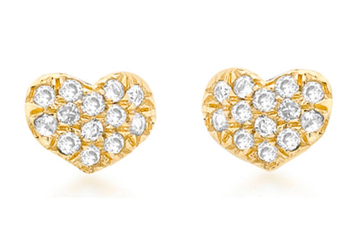 9ct Yellow Gold 0.10ct Diamond Pave Set 6mm x 4mm Heart Stud Earrings