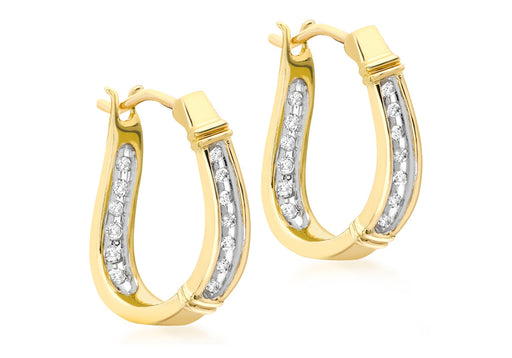 9ct Yellow Gold 0.12ct Diamond Wave Creole Earrings