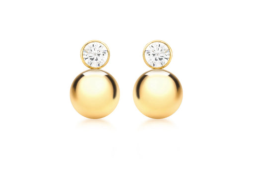 9ct Yellow Gold 5mm Zirconia  and 9mm Ball Drop Earrings