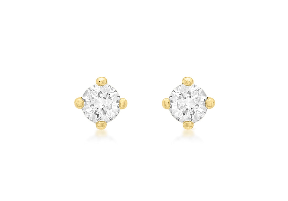 9ct Yellow Gold 0.25t Diamond 3mm Solitaire Stud Earrings