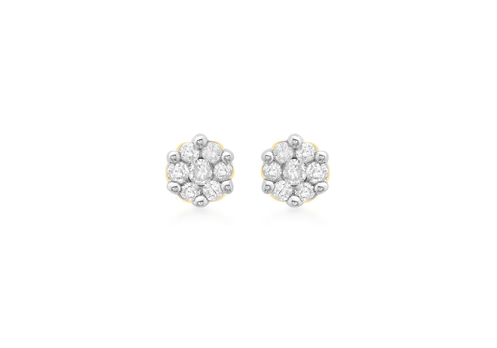 9ct Yellow Gold 0.25t Diamond Cluster 5mm Stud Earrings