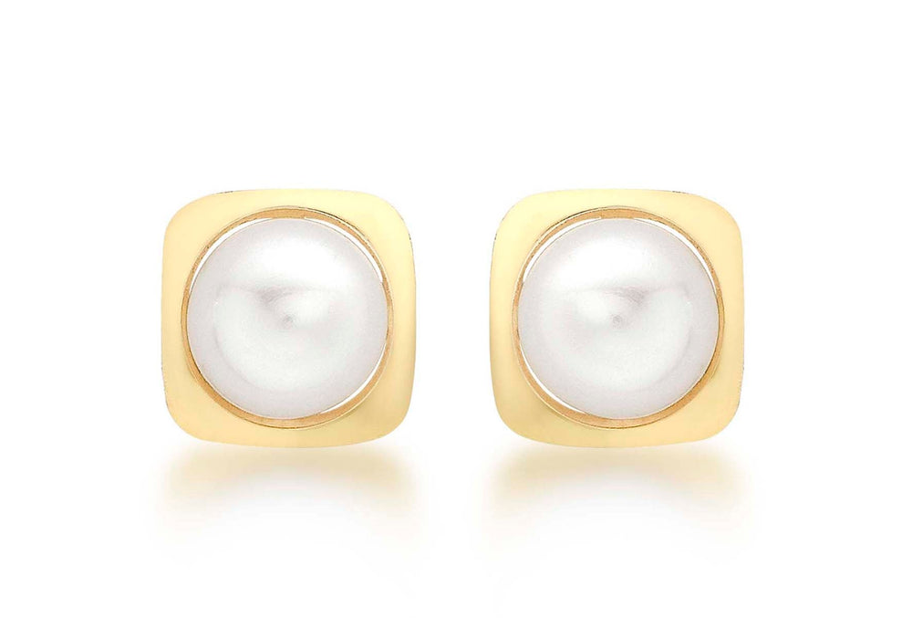 9ct Yellow Gold and Pearl 7mm x 7mm Square Stud Earrings