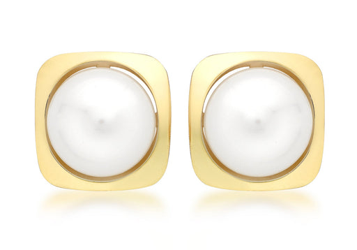 9ct Yellow Gold and Pearl Square Stud Earrings