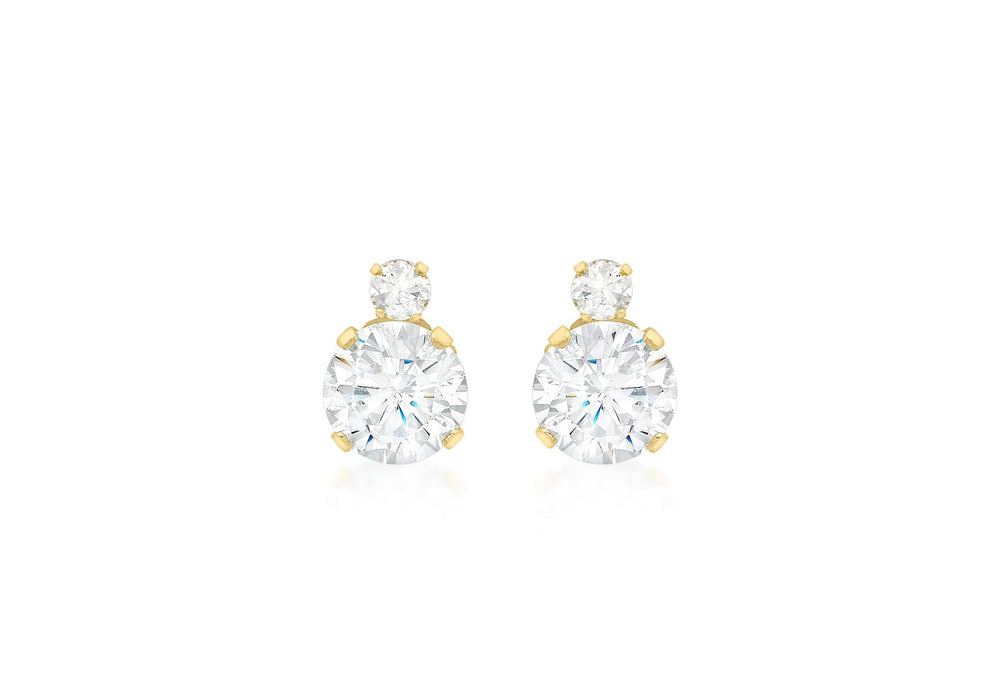 9ct Yellow Gold Zirconia  2-Stone 6mm x 8mm Stud Earrings