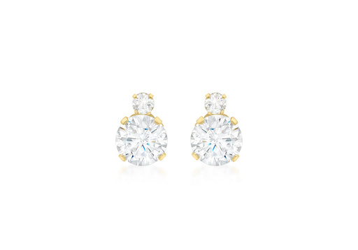 9ct Yellow Gold Zirconia  2-Stone 6mm x 8mm Stud Earrings