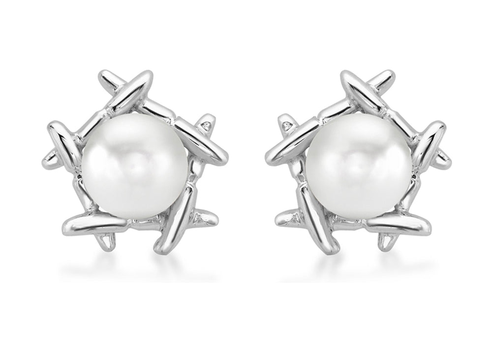 9ct White Gold Pearl Stud Earrings