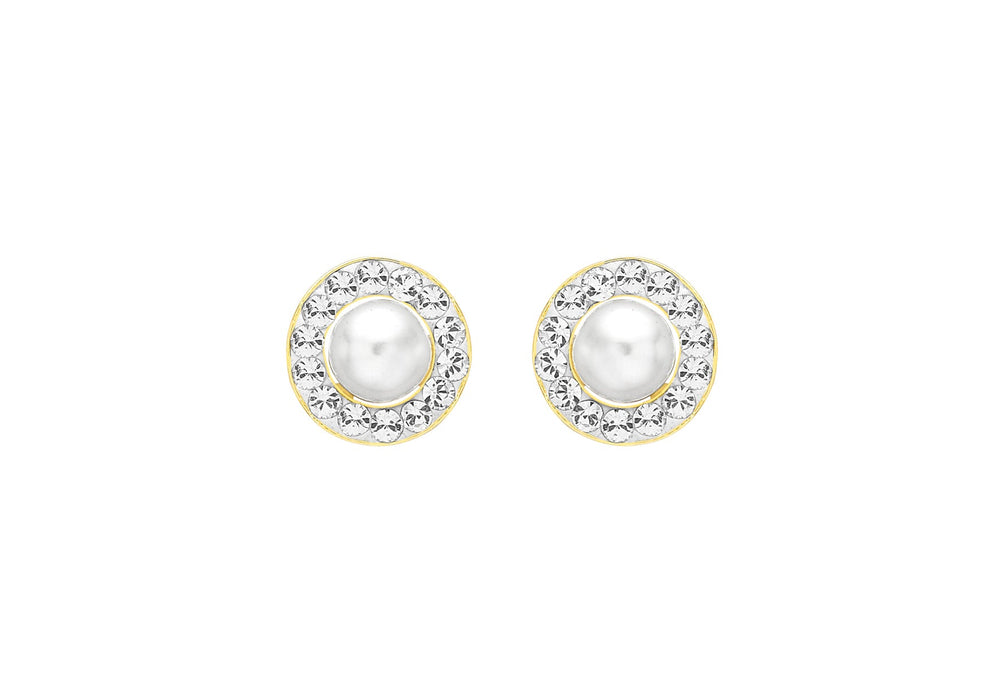 9ct Yellow Gold 8mm Zirconia  and Pearl Round Stud Earrings