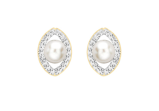 9ct Yellow Gold Fresh Water Pearl and Crystal Elliptic Stud Earrings