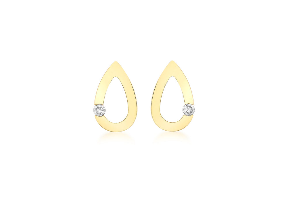 9ct Yellow Gold 0.07t Diamond Teardrop Shaped Stud Earrings