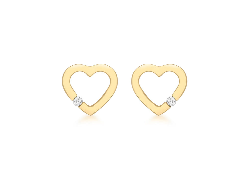 9ct Yellow Gold 0.07t Diamond 11mm x 10mm Heart Stud Earrings