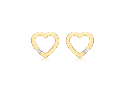 9ct Yellow Gold 0.07t Diamond 11mm x 10mm Heart Stud Earrings