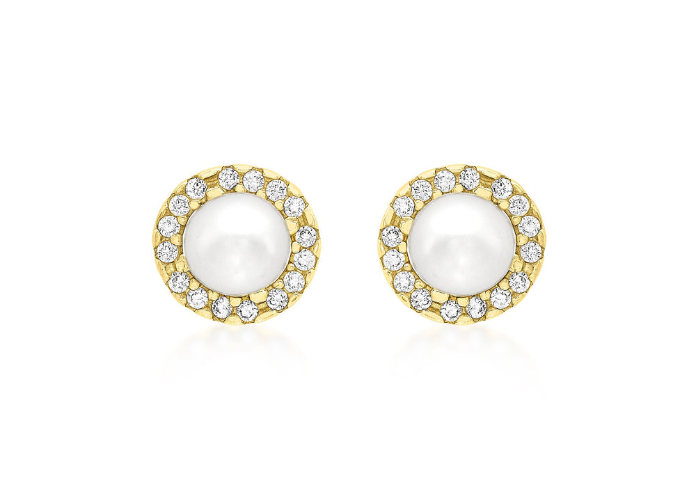 9ct Yellow Gold 8mm Zirconia  and Pearl Stud Earrings