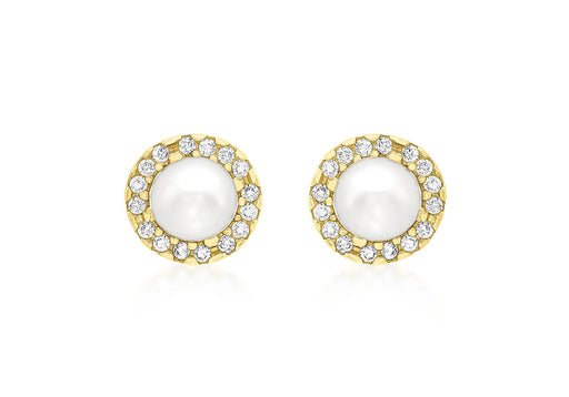 9ct Yellow Gold 8mm Zirconia  and Pearl Stud Earrings