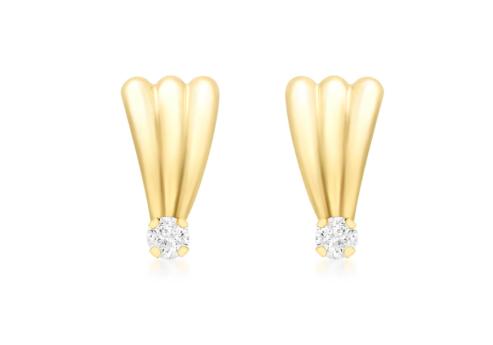 9ct Yellow Gold Fan and Zirconia  Stud Earrings