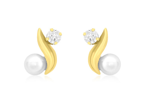 9ct Yellow Gold Zirconia  and Pearl 7mm x 10mm Kiss Stud Earrings