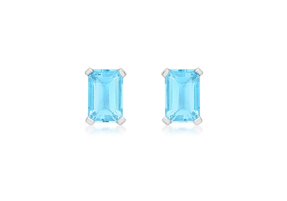 9ct White Gold Rectangular Blue Topaz Stud Earrings