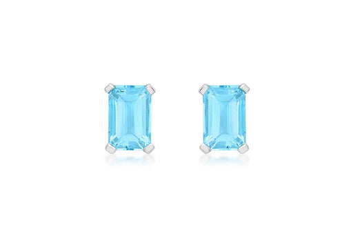 9ct White Gold Rectangular Blue Topaz Stud Earrings