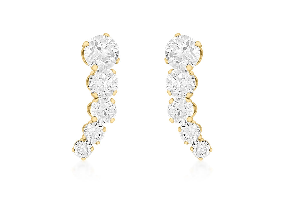 9ct Yellow Gold Graduated 5-Stone Zirconia  5mm x 15mm Stud Earrings