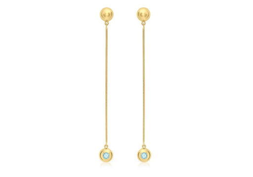 9ct Yellow Gold Blue Topaz DoughnCut Drop Earrings