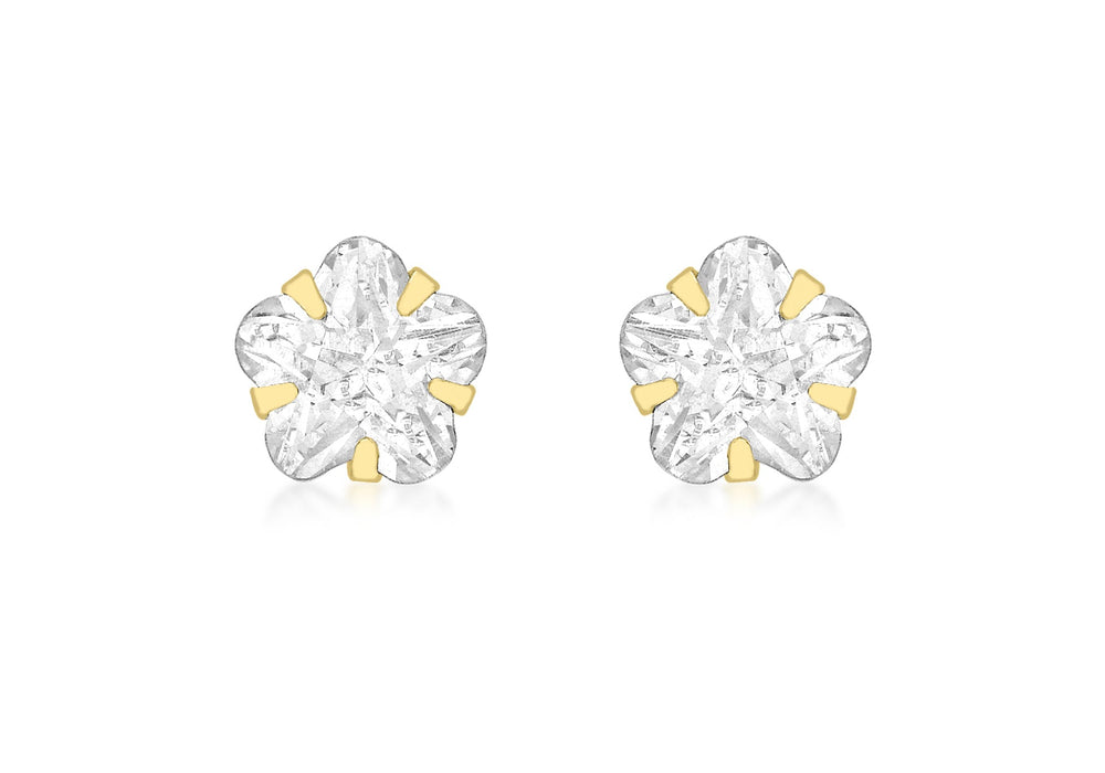 9ct Yellow Gold Zirconia  5mm x 5mm Flower Stud Earrings