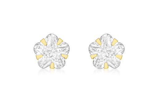 9ct Yellow Gold Zirconia  5mm x 5mm Flower Stud Earrings