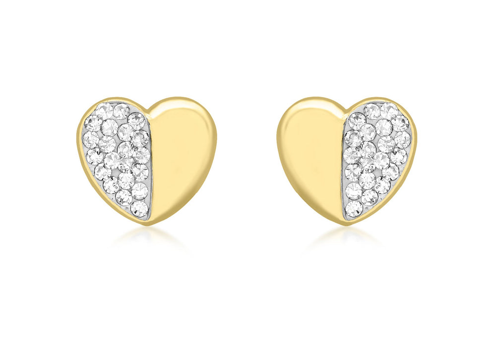 9ct Yellow Gold Zirconia  Half Pave Set Heart Stud Earrings