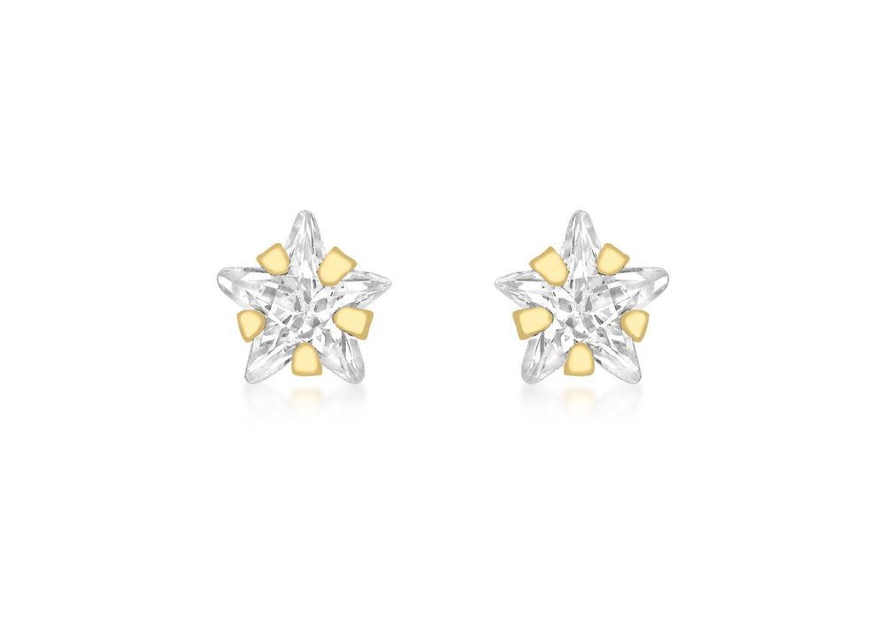 9ct Yellow Gold Zirconia  5mm x 5mm Star Stud Earrings