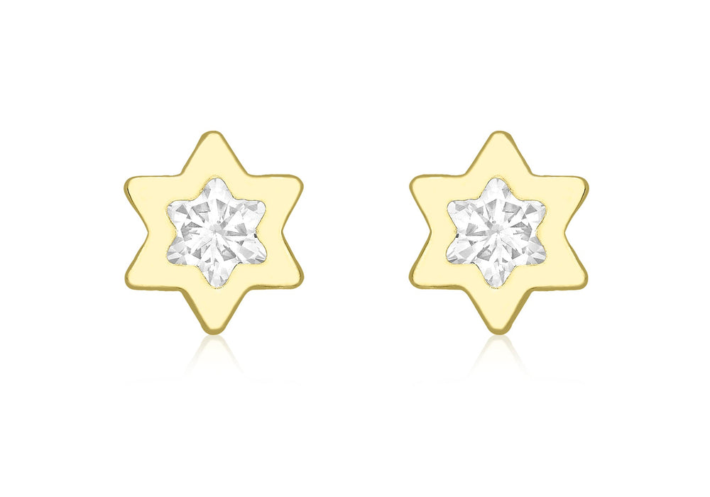 9ct Yellow Gold Zirconia  7mm x 7mm Star Stud Earrings