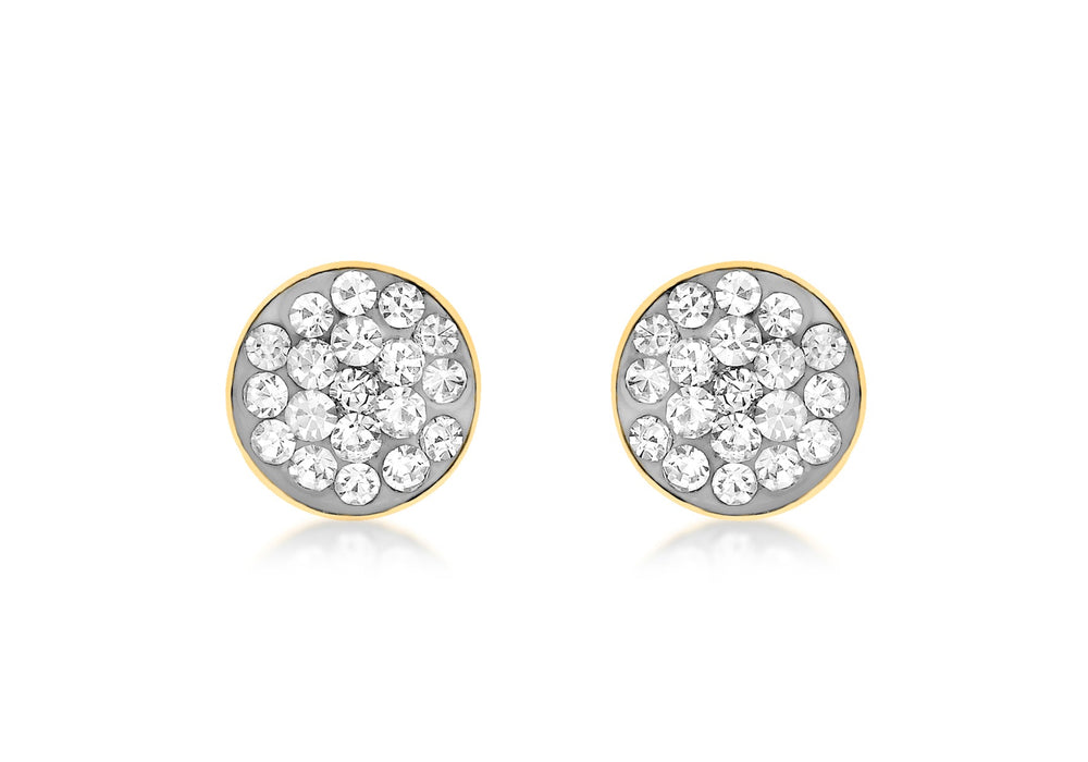 9ct Yellow Gold Pave Set Zirconia  6mm Disc Stud Earrings