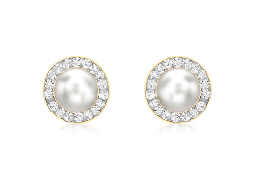 9ct Yellow Gold 8mm Pave Set Zirconia  and Pearl Stud Earrings