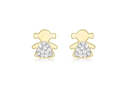 9ct Yellow Gold Pave Set Zirconia  Little Girl Stud Earrings