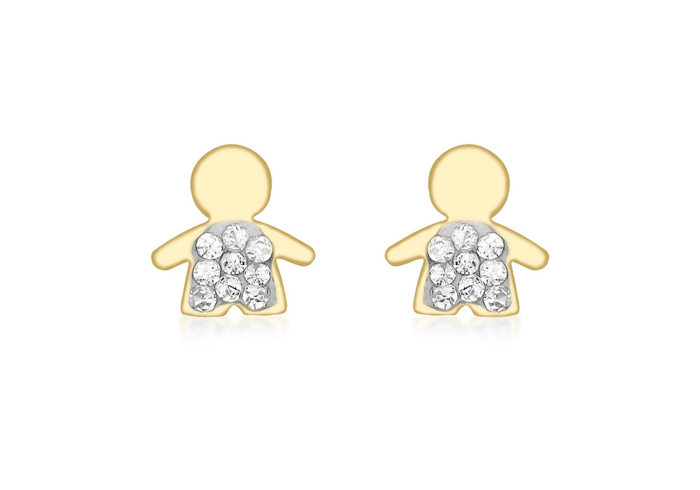 9ct Yellow Gold Pave Set Zirconia  Little Boy Stud Earrings