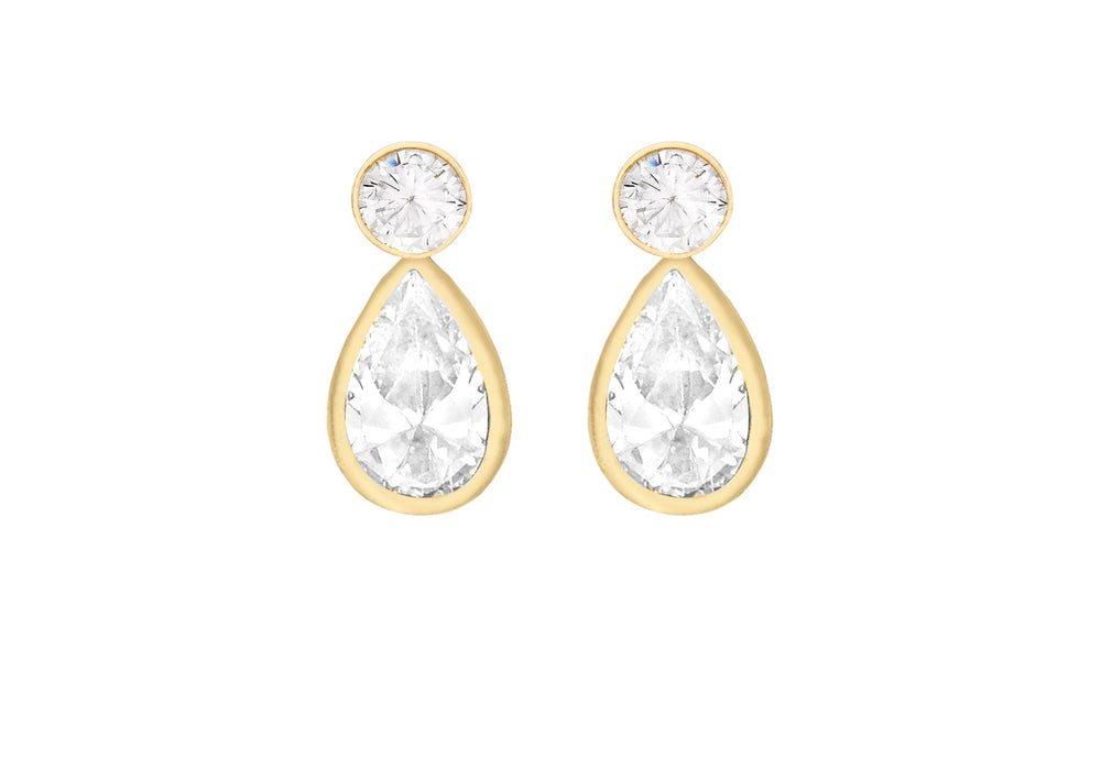 9ct Yellow Gold Round Zirconia & Teardrop Zirconia Stud Earrings