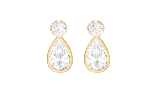 9ct Yellow Gold Round Zirconia & Teardrop Zirconia Stud Earrings