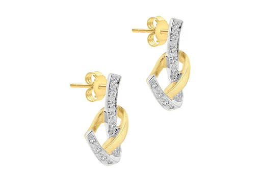 9ct Yellow Gold 0.08t Diamond Heart Knot Stud Earrings