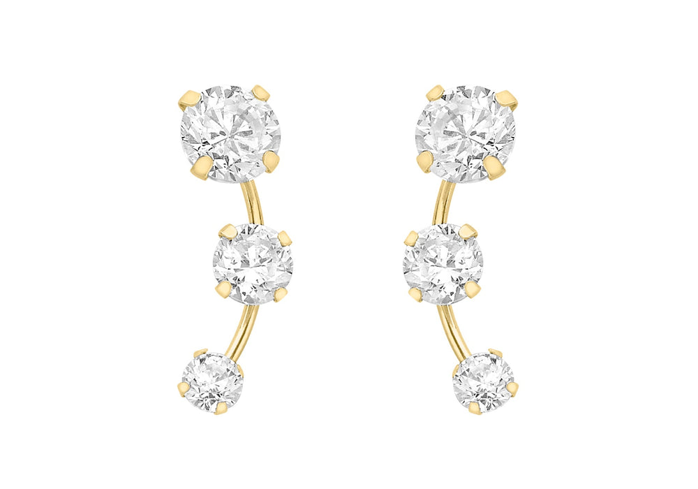 9ct Yellow Gold Triple Zirconia  Graduated urve Stud Earrings