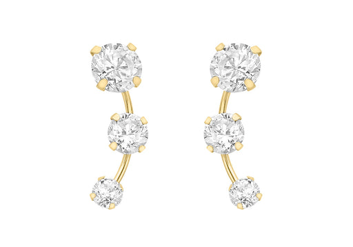 9ct Yellow Gold Triple Zirconia  Graduated urve Stud Earrings