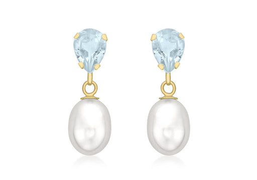 9ct Yellow Gold Blue Topaz and Pearl Teardrop Earrings