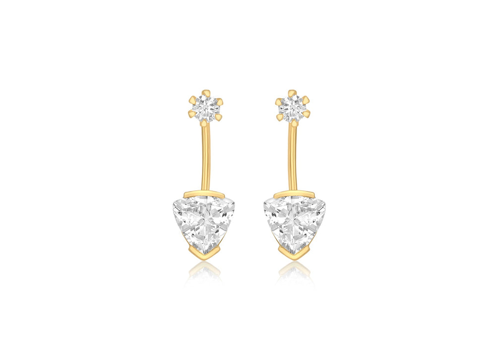 9ct Yellow Gold Round and Triangle Zirconia  Jack Earrings