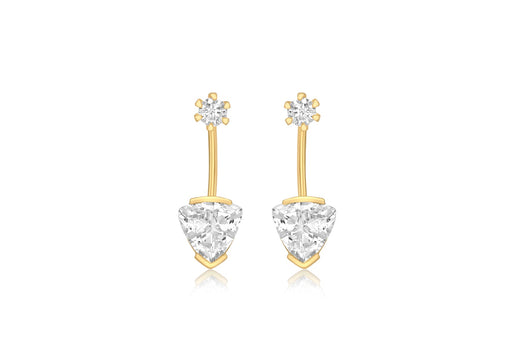 9ct Yellow Gold Round and Triangle Zirconia  Jack Earrings