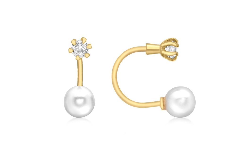 9ct Yellow Gold Zirconia  and 5mm Pearl Jacket Earrings