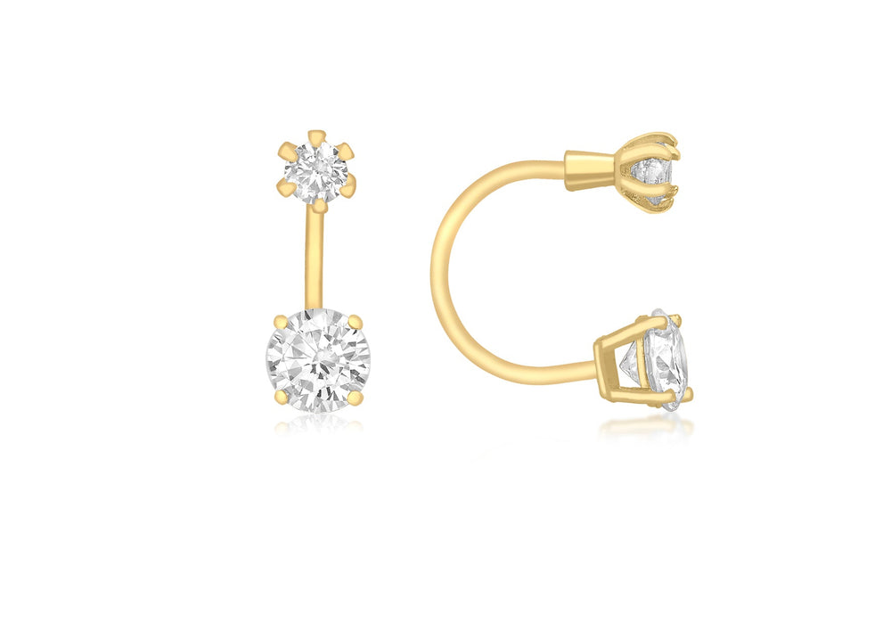 9ct Yellow Gold Double Round Zirconia  Jack Earrings