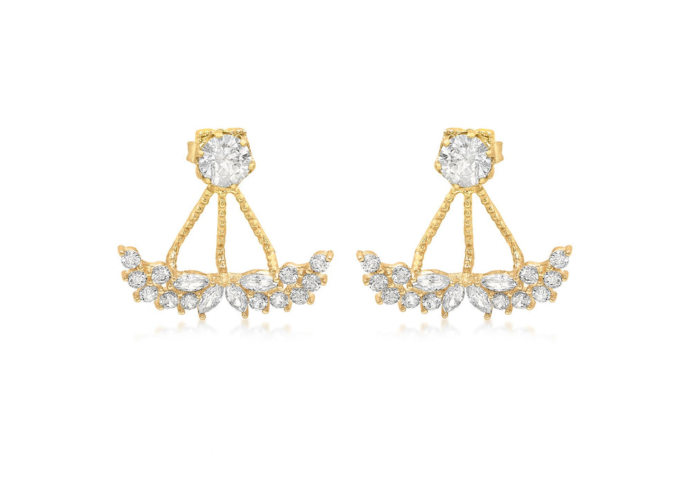 9ct Yellow Gold Ornate Zirconia  Fan Jack Earrings