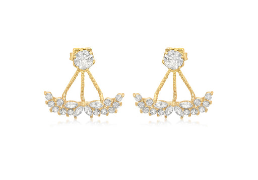 9ct Yellow Gold Ornate Zirconia  Fan Jack Earrings