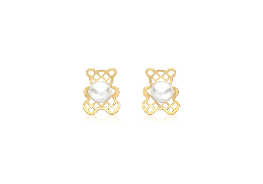 9ct Yellow Gold Fresh Water Pearl Teddy Stud Earrings